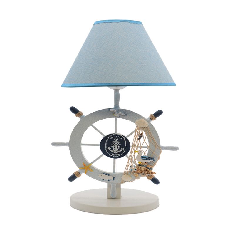 Couet de table de tissu Carton 1-Bulb Blue Night-tands Éclairage avec base de gouvernail en bois