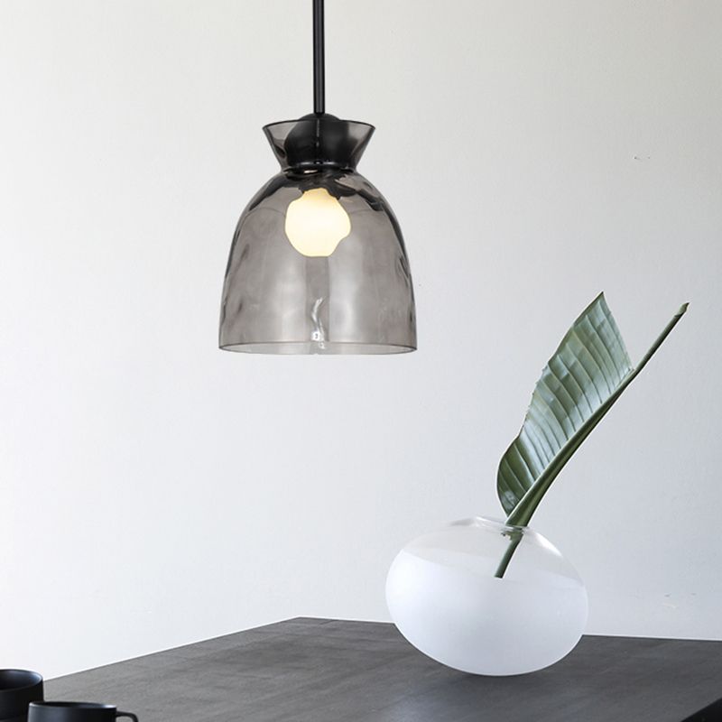 Ripple Glass Black Hanging Lamp in Modern Style Lacquered Iron Pendant Light for Dining Room