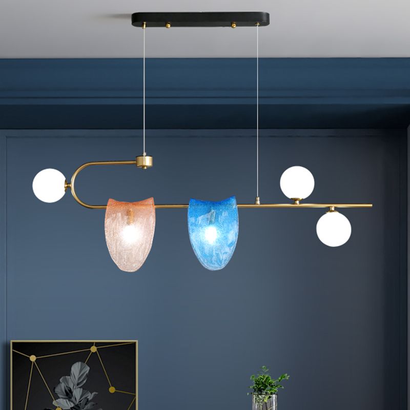 Geometrische hanger kroonluchter hedendaagse helder/roze blauw glas 5-head eetkamer led pendulum licht