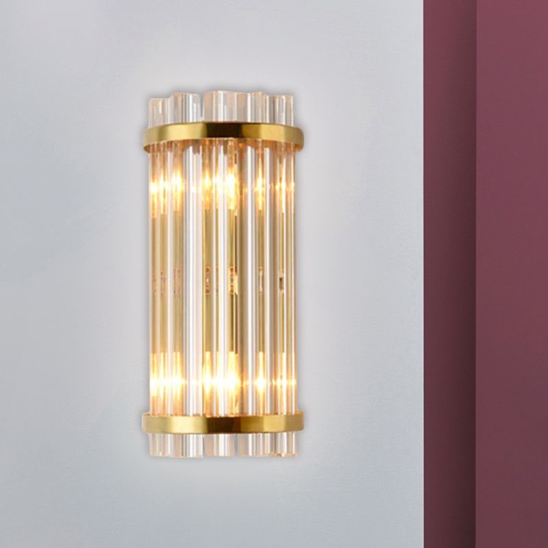 Modernist 2 Lights Wall Lamp Gold Cylinder Wall Mount Lighting with Clear Crystal Rod Shade