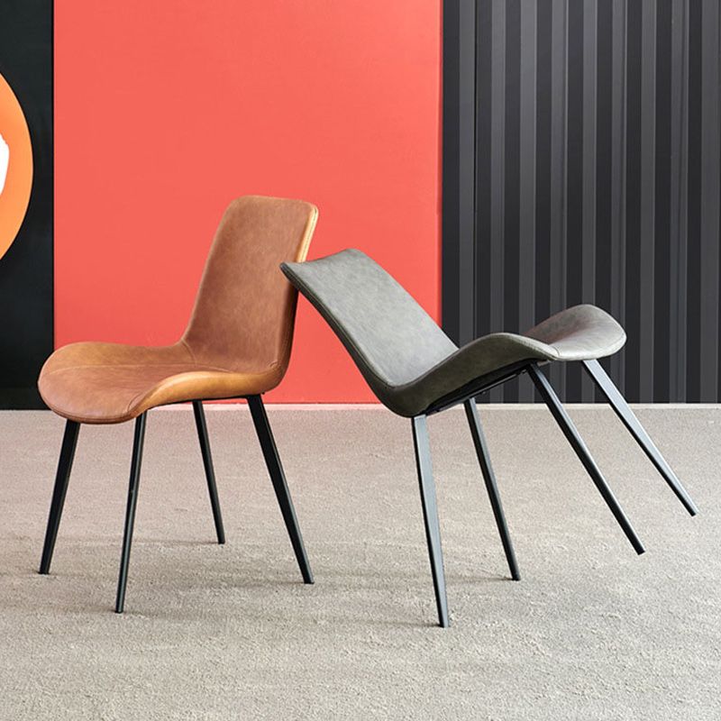 Industrial Leather Dining Chairs Solid Back Arm Side Chairs for Kitchen