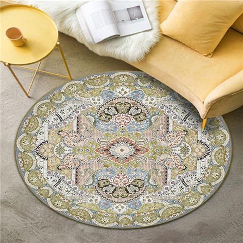 Round Medallion Print Rug Retro Polyester Carpet Stain Resistant Area Rug for Living Room