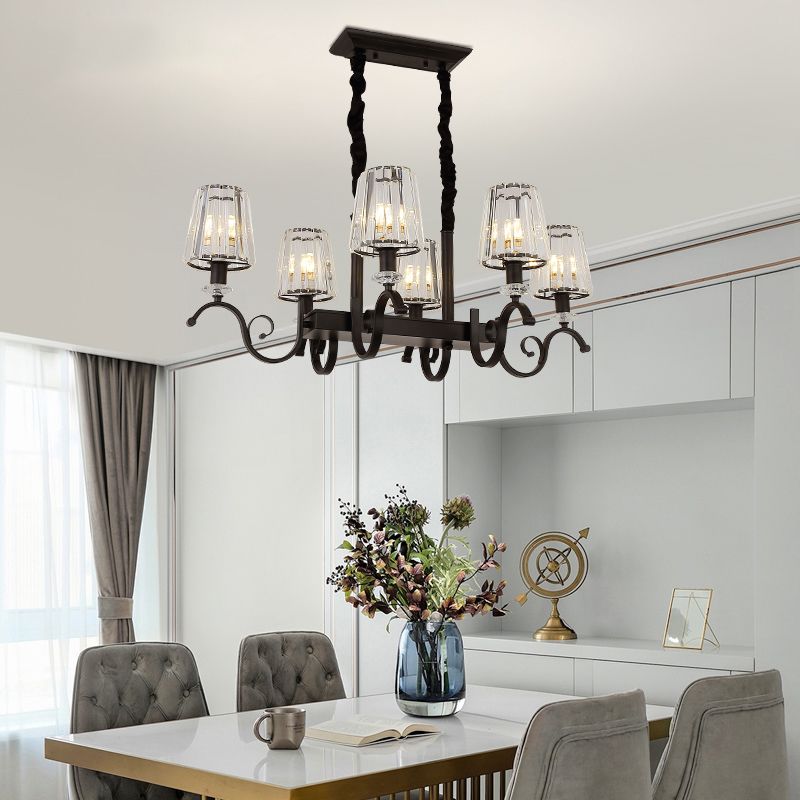 Conical Island Ceiling Light Retro Black Prismatic Crystal Pendant Light for Dining Room