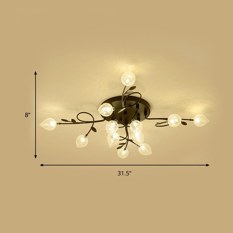 Branch Bubbled Glass Ceiling Lighting Contemporary 8/12/16/20 Lights Black/Gold Flush Mount Ceiling Fixture with Metal Arm