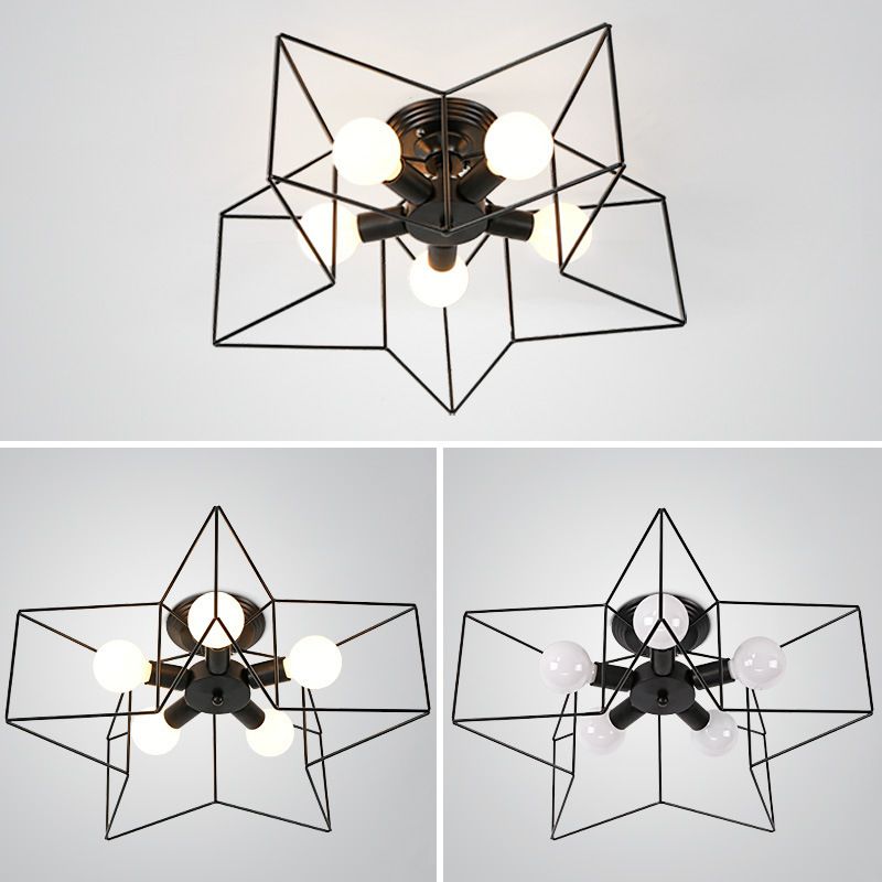 Star Metal Semi Flush Mount Plafond Light Industrial 5 Lights Living Room Semi Flush Plafond Light