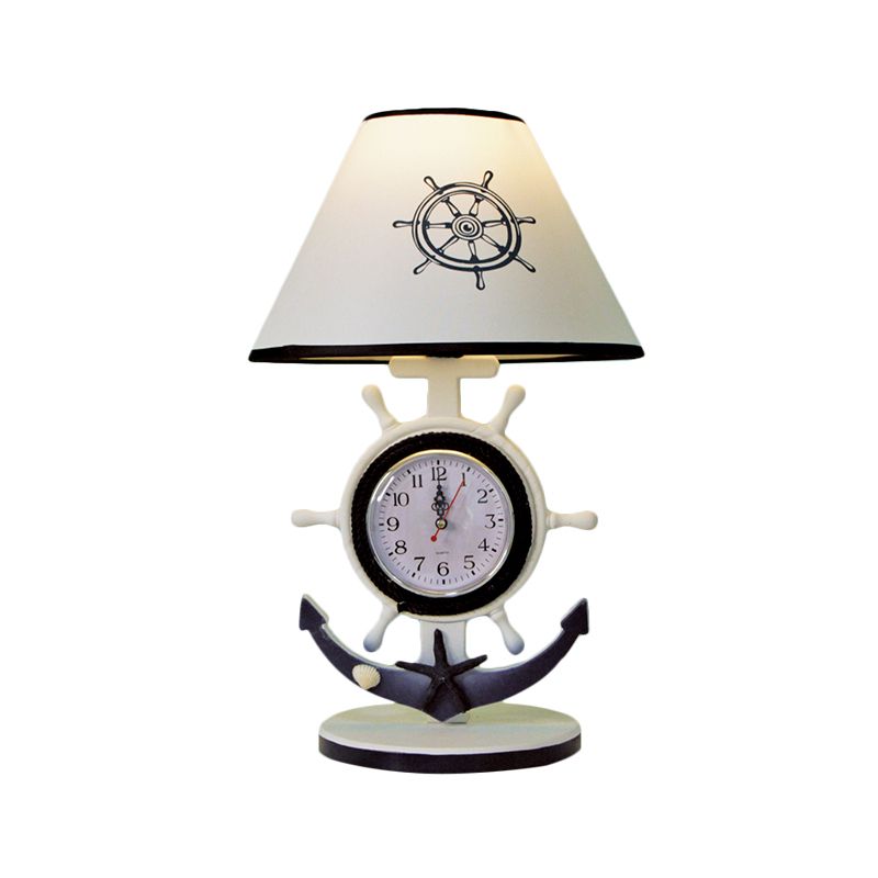 Illuminazione da tavolo con base del timone Lampada da comodino in resina stile bambini con lampadina singola sfumata blu con design a orologio