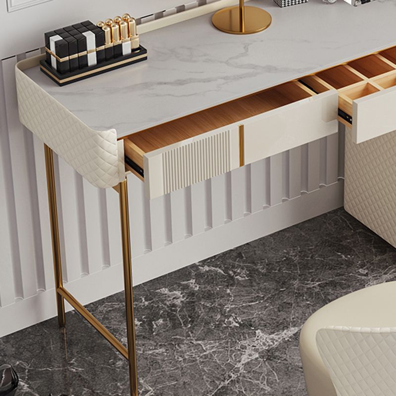 5-Drawer Vanity Makeup Table Set Metal Dressing Table with Padded Stool