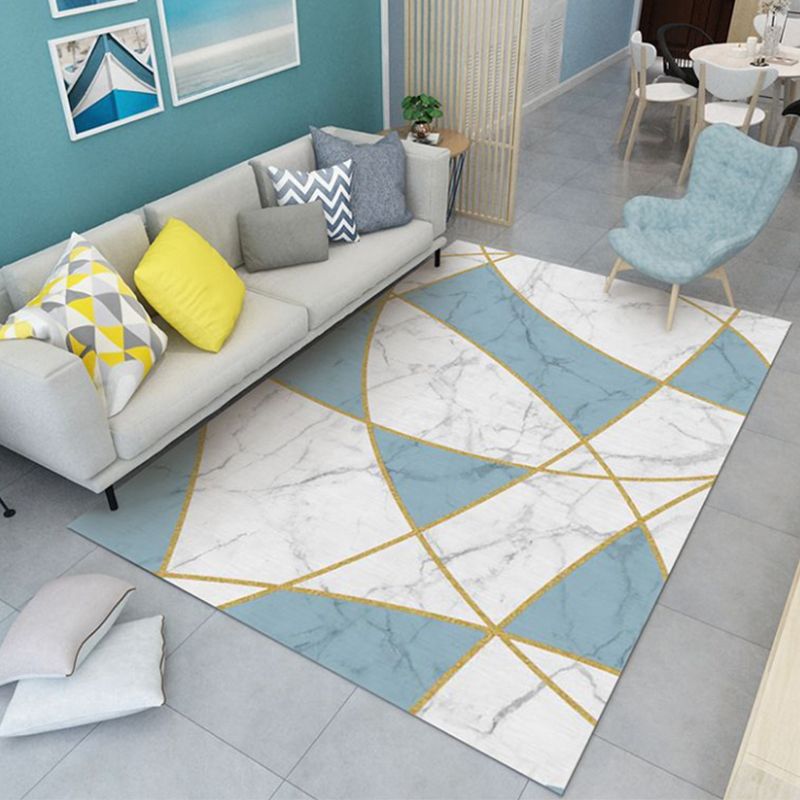 Blue Graphic Carpet Polyester Nordic Carpet Non-Slip Backing Carpet for Home Decoration