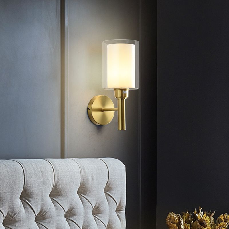 Oro Pronzo da parete a 1 luci a 1 luce in moderna luce da parete da interno in rame di lusso con tonalità di vetro