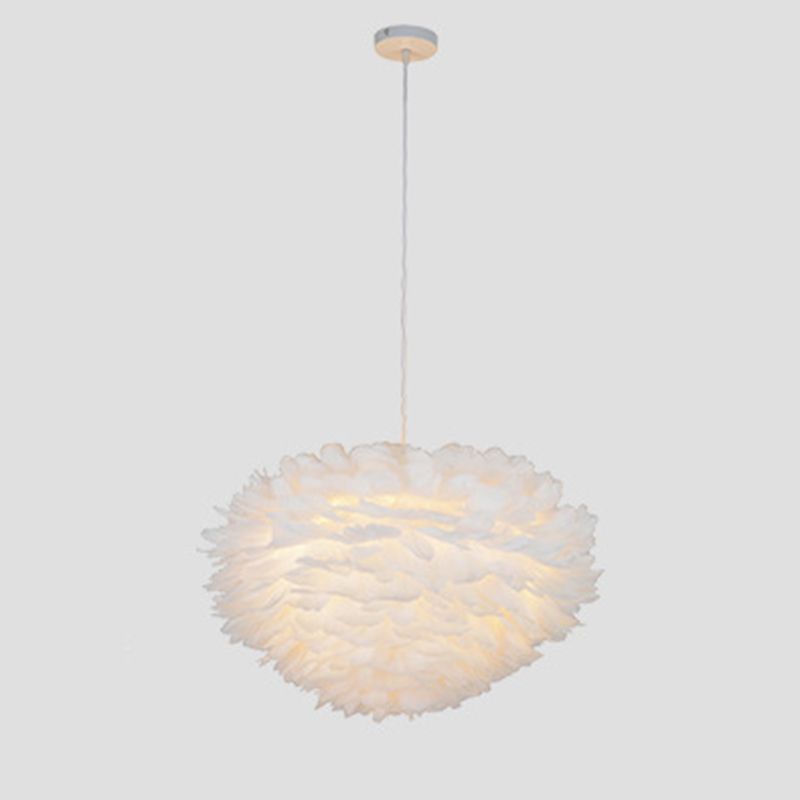 Feather Shaded Hanging Light Kit Contemporary Style White Chandelier Lighting Fixture