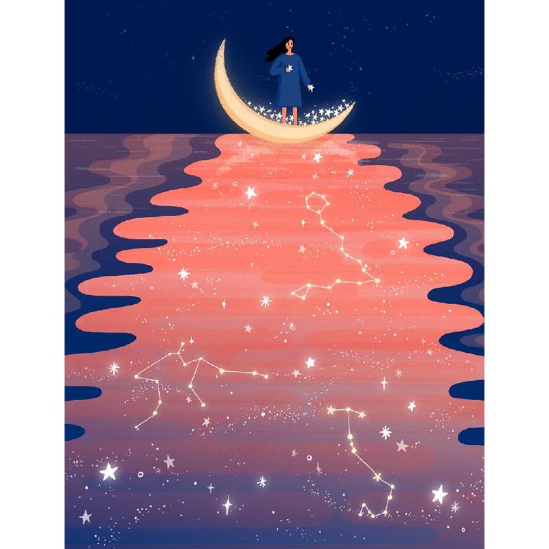 Mysterious Moon and Space Mural Wallpaper Contemporary Non-Woven Cloth Wall Covering