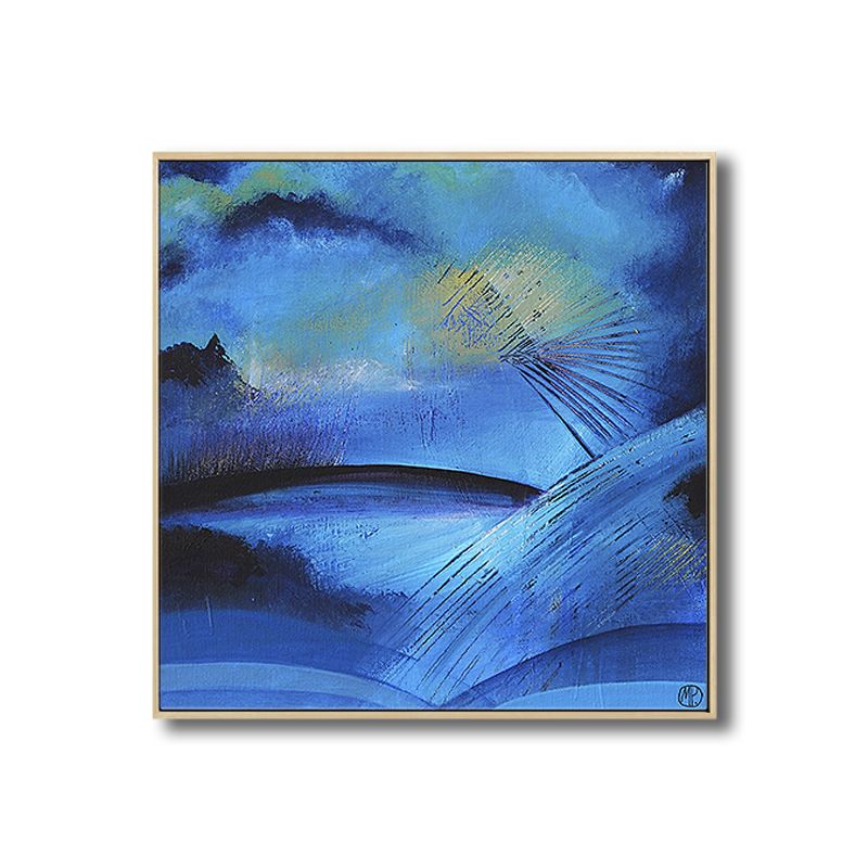 Dark Night Lake Scene Painting Abstract Traditional Textured Canvas Art for Home