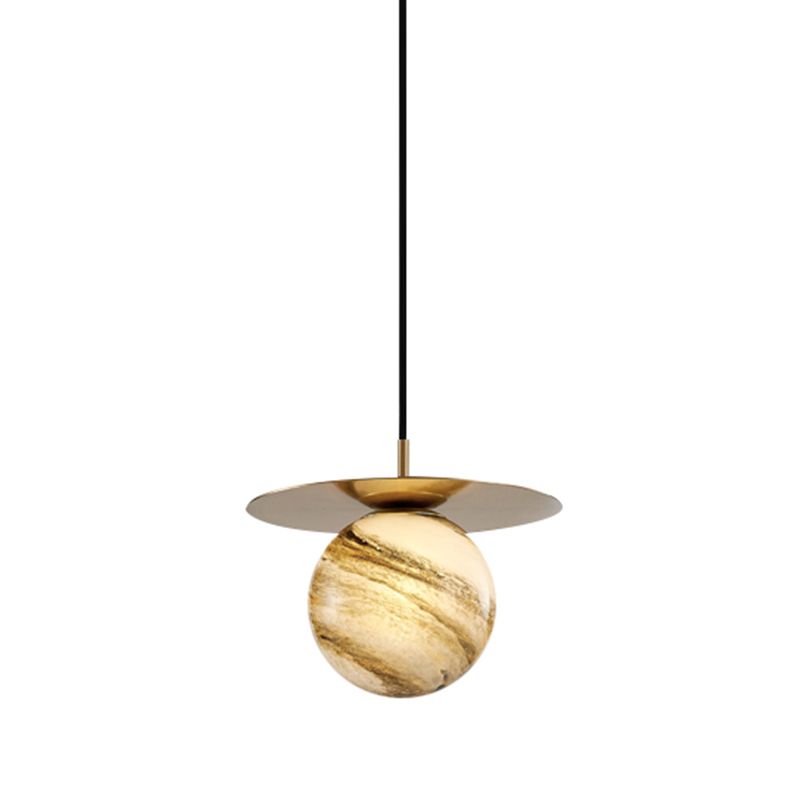 Contemporary Sphere Suspension Pendant Frosted Glass 1 Bulb LED Kitchen Ceiling Light in Gold