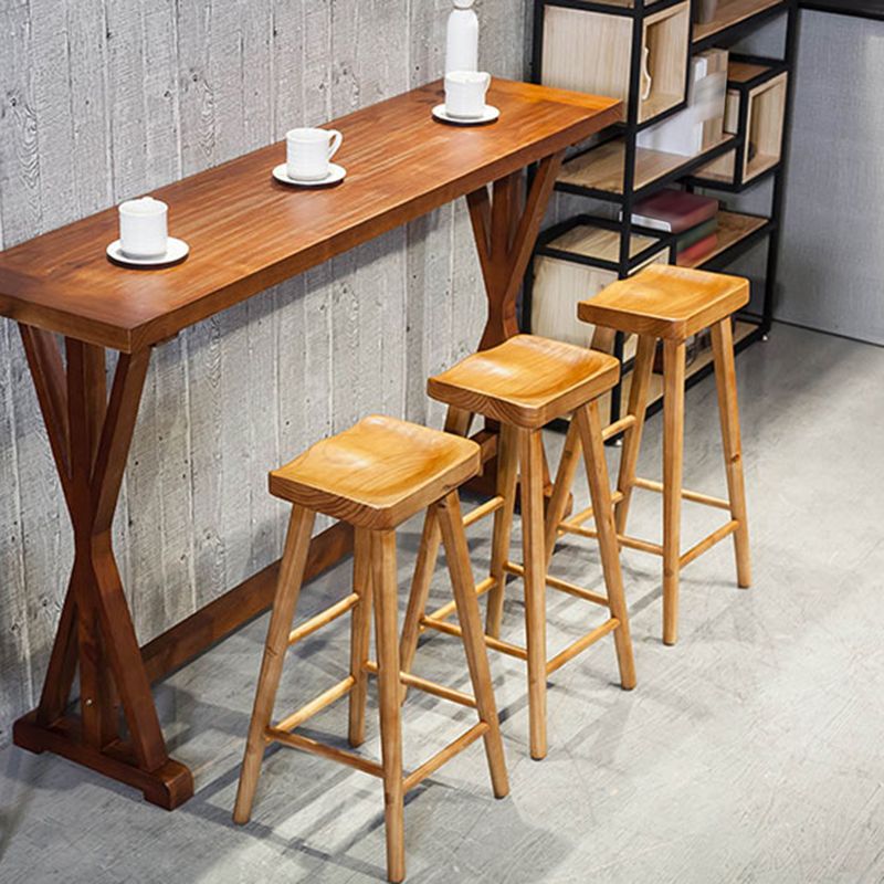Contemporary Solid Wood Dining Stool Backless Bar Stool with Footrest