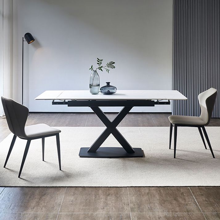 Rectangle Contemporary Dining Table Sintered Stone Table with Black Pedestal Base