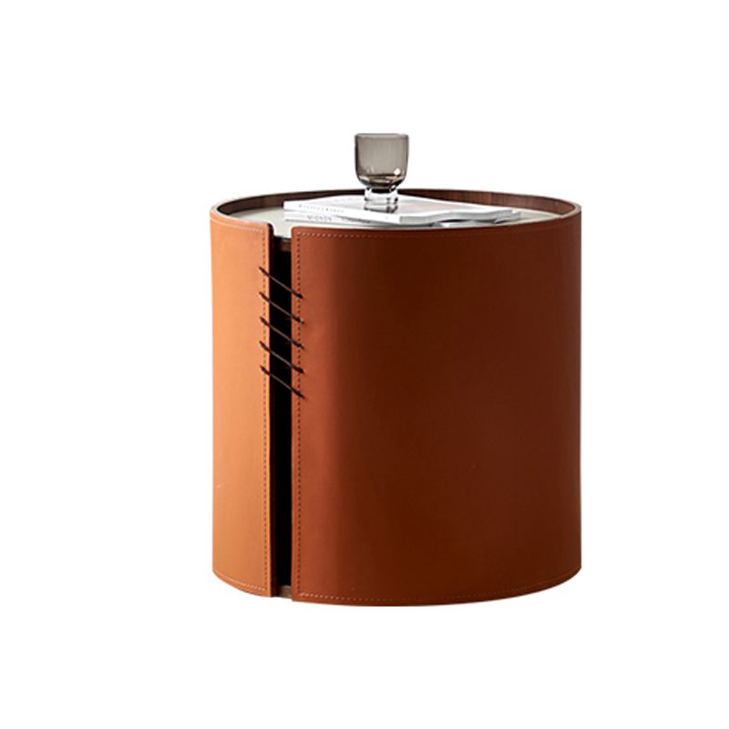 Modern Drum Base Solid Leather Round Table Coffee Table with Storage