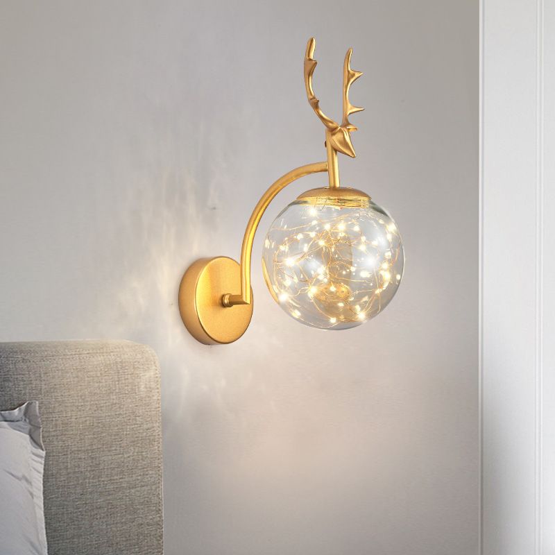 Globe Shape Wall Lamp Modern Style Glass 1 Light Sconce in Gold/ Black