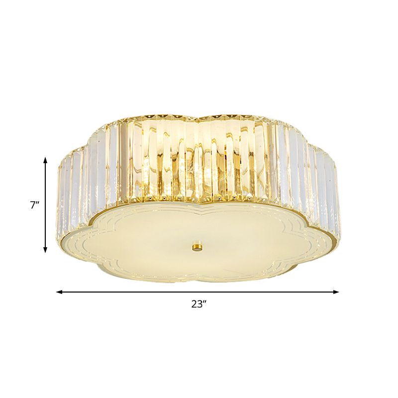 Golden Flower Flush Pendant Light Modern Clear Crystal 15"/19" W LED Flush Light with Acrylic Diffuser