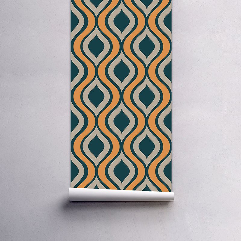 Peel and Paste Ogee Wallpaper Panels PVC Modern Wall Decor for Hallway, Beige and Blue