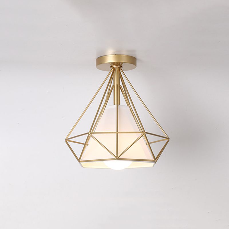 Diamond Cage Semi Flush Mount Light Fixture Industrial Iron Ceiling Mounted Fixture for Corridor
