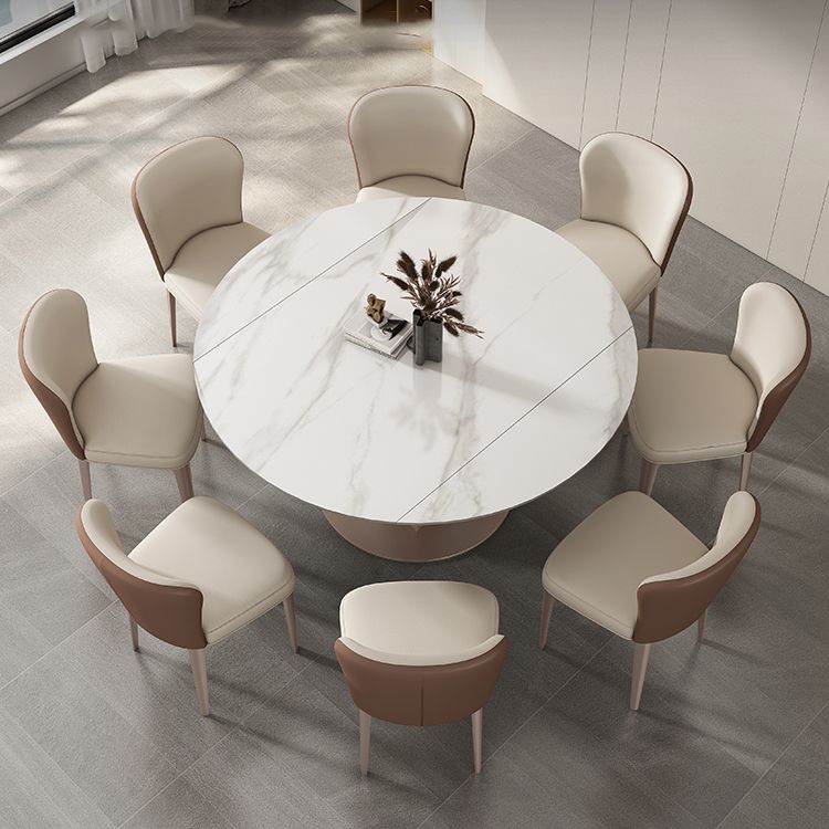 Modern Scalable Dinette Set 1/2/3/7/9 Pieces Round White Sintered Stone Dining Table Set