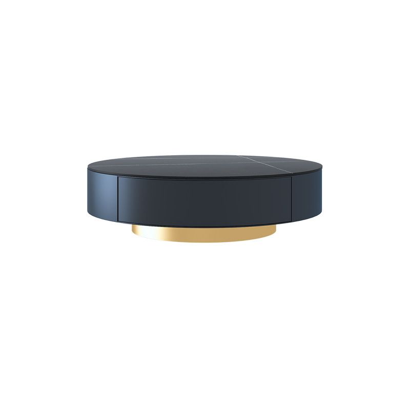 Metal Drum Coffee Table with Storage Round Cocktail Table in Black