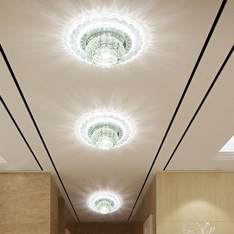 Dimpled Clear Crystal Ceiling Light Modernist LED Flush-Mount Light Fixture for Aisle