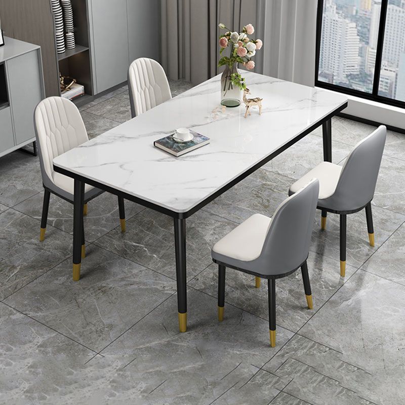 Rectangle Stone Top Dining Table Glam Style Kitchen Dining Table