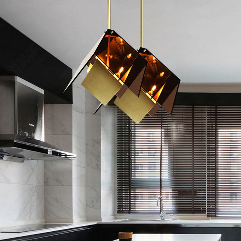 Origami Pendant Lamp Modernist Amber Glass 3 Lights Kitchen Led Hanging Ceiling Light Kit