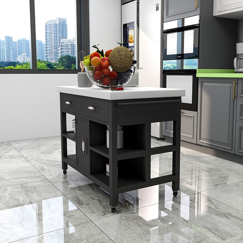 Modern Style Rolling Kitchen Cart Marble Kitchen Island Cart with Drawer