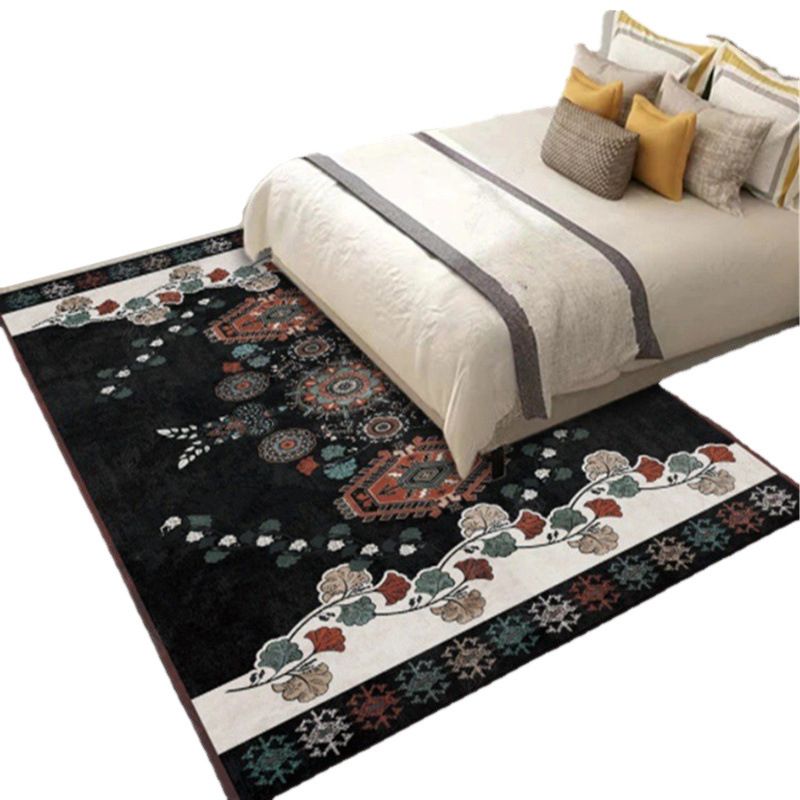 Tapis traditionnel orange Tapis de fleurs en polyester tapis lavable pour le salon