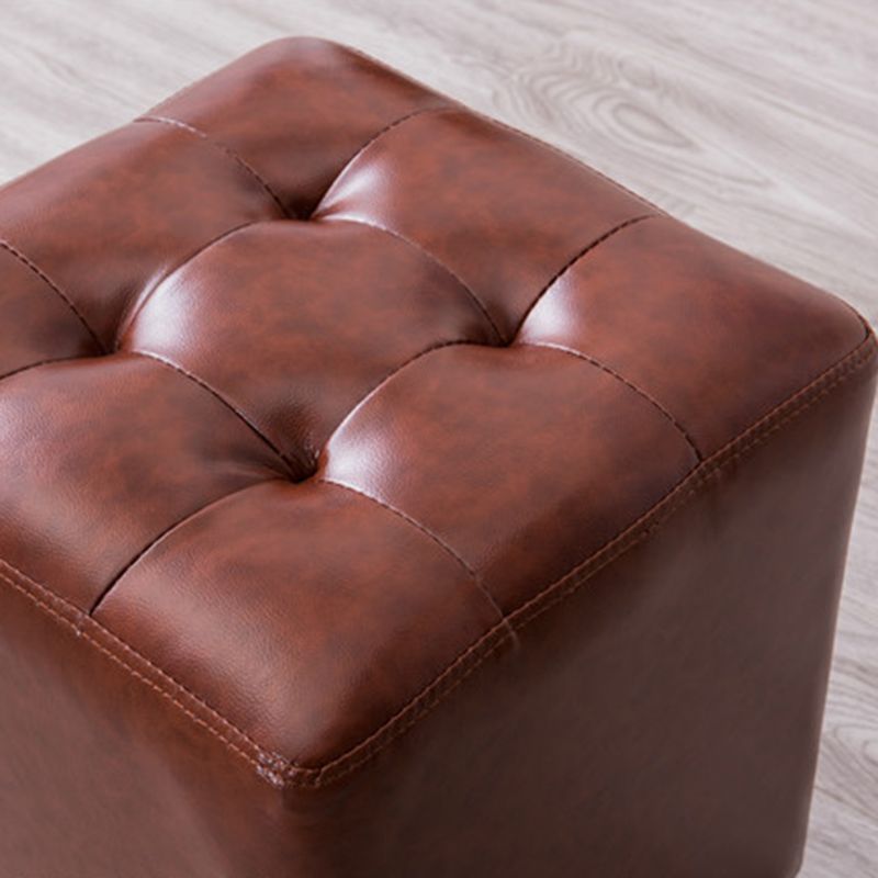 Mid-Century Tufted Ottoman Solid Color Water Resistant Genuine Leather Ottoman