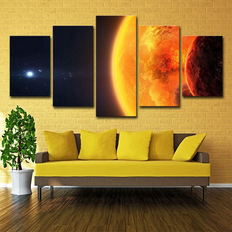 Sun Space Wall Art Print Science Fiction Resplendent Solar View Wall Decor in Orange