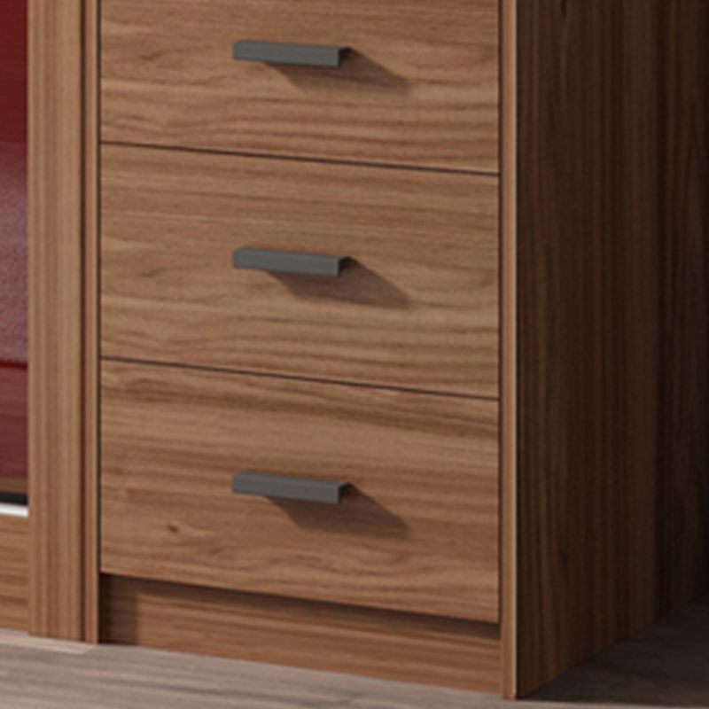 Modern Bedroom Wooden Storage Cabinet Sliding Doors Armoire with Glass Doors