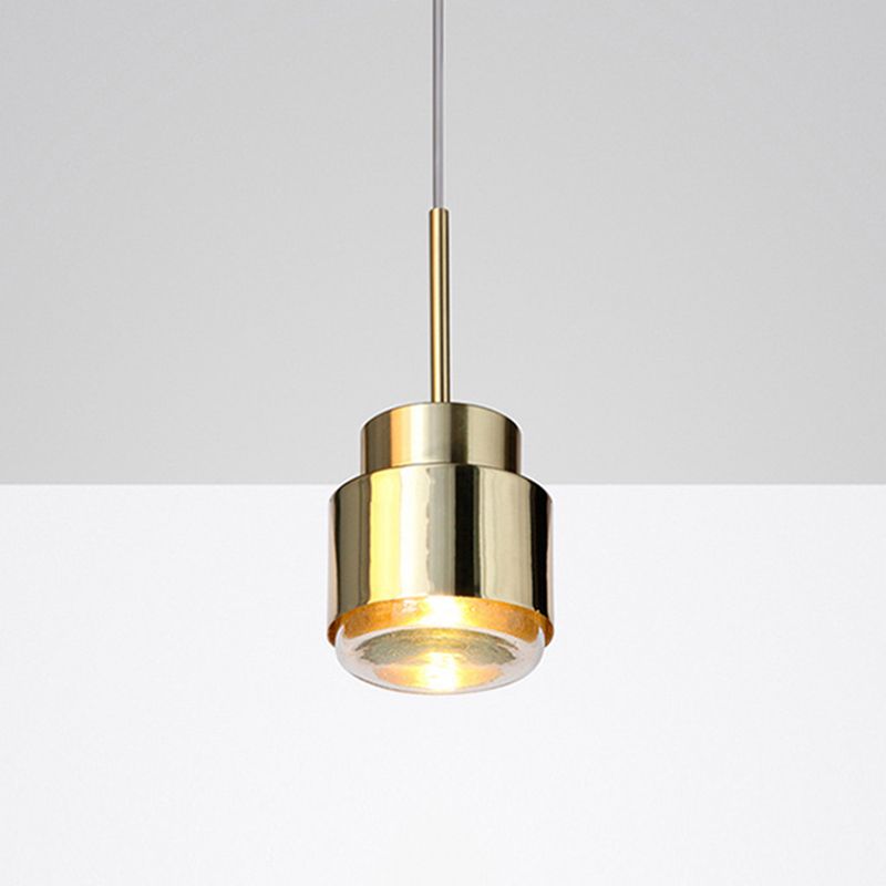 Post-Modern Cylindrical Shape Pendant Light Brass 1 Light Small Suspension Light  for Dining Room