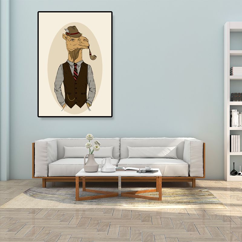 Gentleman Mr Deer Wall Art Kids Cool Animal Canvas Print in Pastel Color for Bedroom