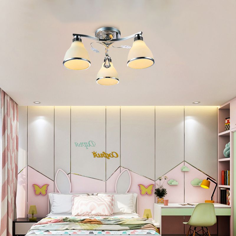 Éclairage semi-encastré à cône de cristal, luminaire semi-encastré à 3 lumières pour chambre à coucher avec abat-jour en verre opale