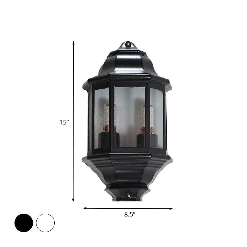 Black/White Geometric Wall Mounted Light Lodges Clear Glass 2-Bulb Corner Outdoor Surface Wall Sconce