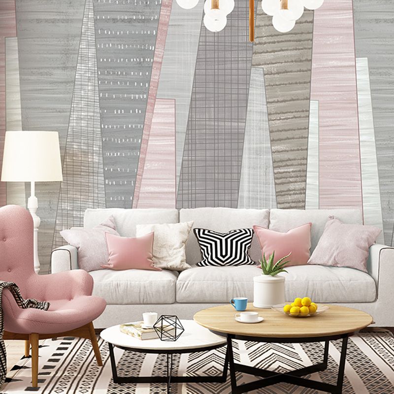 Scandinavian Wall Art with Pink Aesthetic Geometries for Commercial Use, Non-Woven Fabric