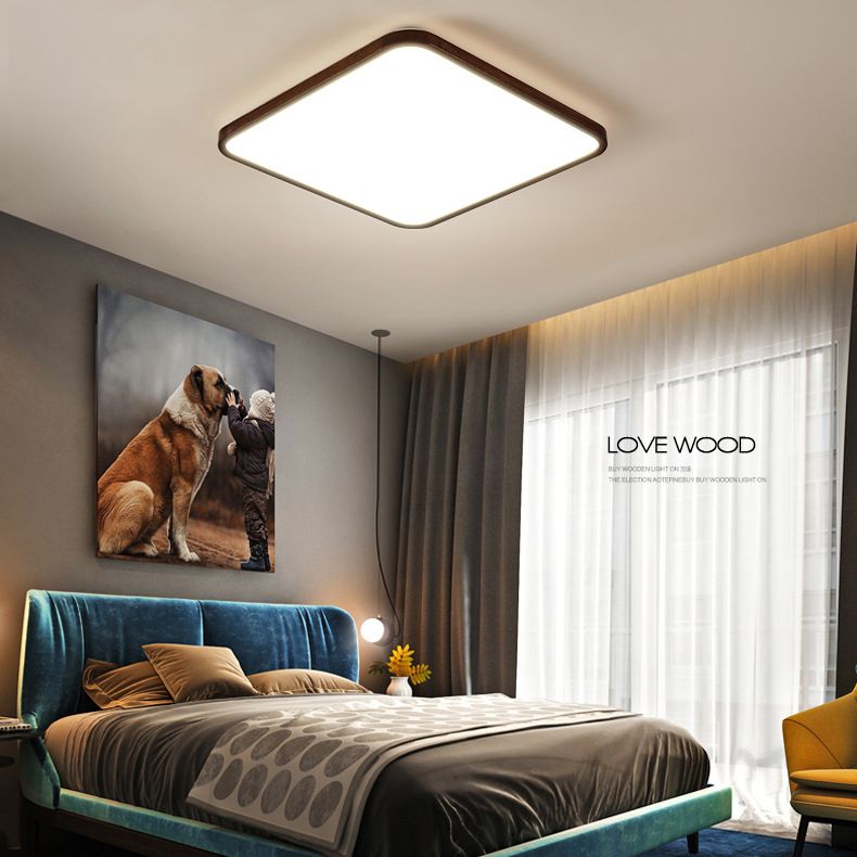 Walnut Wood Geometric Flush Mounted Light Modern Dark Brown LED Flush Light Fixture