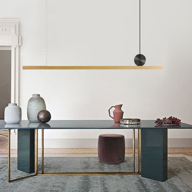 Simplicidad de latón Línea recta Led Island Light Nordic Style Cocina Bar de iluminación de iluminación en luz cálida