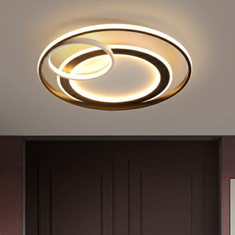 3-Ring Bedroom Ceiling Flush Mount Acrylic Minimalist LED Flush Light Fixture in Black