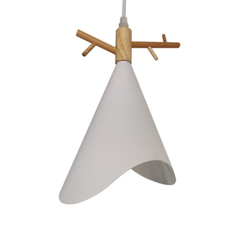 Nordic Conical Drop Pendant Metallic 1-Bulb Dining Room Ceiling Hang Light with Antler Deco