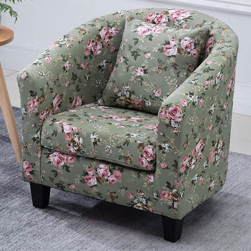 Linen and Faux Leather Sloped Arms Basic Four Leg Accent Chair Set