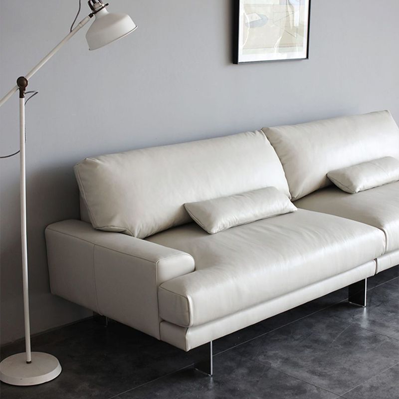 Recessed Arm Pillow Back Sofa Modern White Leather 3/4-seat Sofa