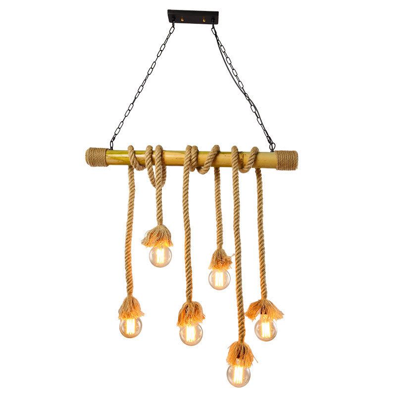 Bamboo 3 / 6 - Light Island Light Industrial Ceiling Pendant with Hemp Rope