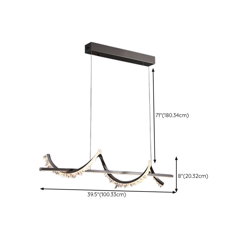 Minimalism Hanging Light Spiral LED Island Light Fixture with Crystal for Dining Room
