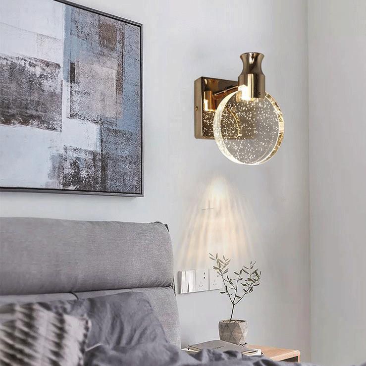 Round Crystal Wall Light Sconces Postmodern Wall Mounted Lighting for Bedroom