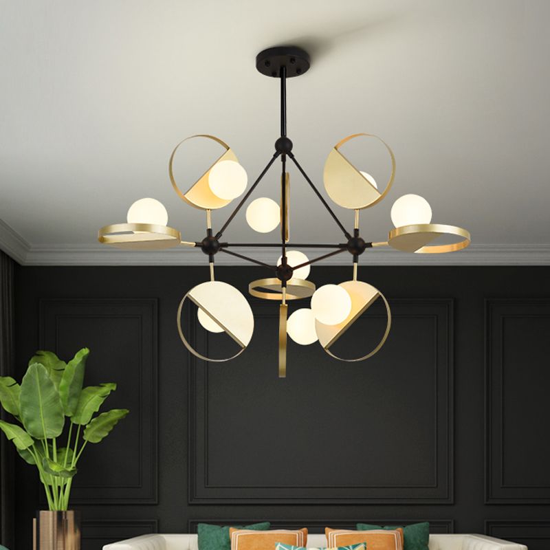 Black and Gold Triangle Frame Flush Light Post-Modern 9 Heads Metal LED Semi Flush Mount Ceiling Lamp