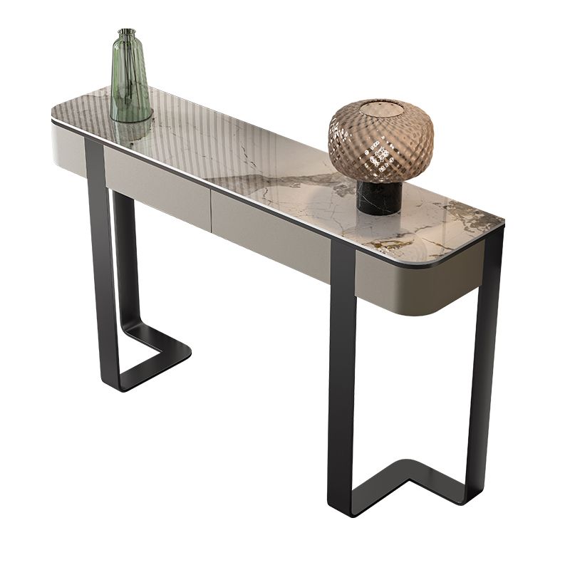 Stone Half Moon Console Table Glam 33.46-inch Tall Accent Table